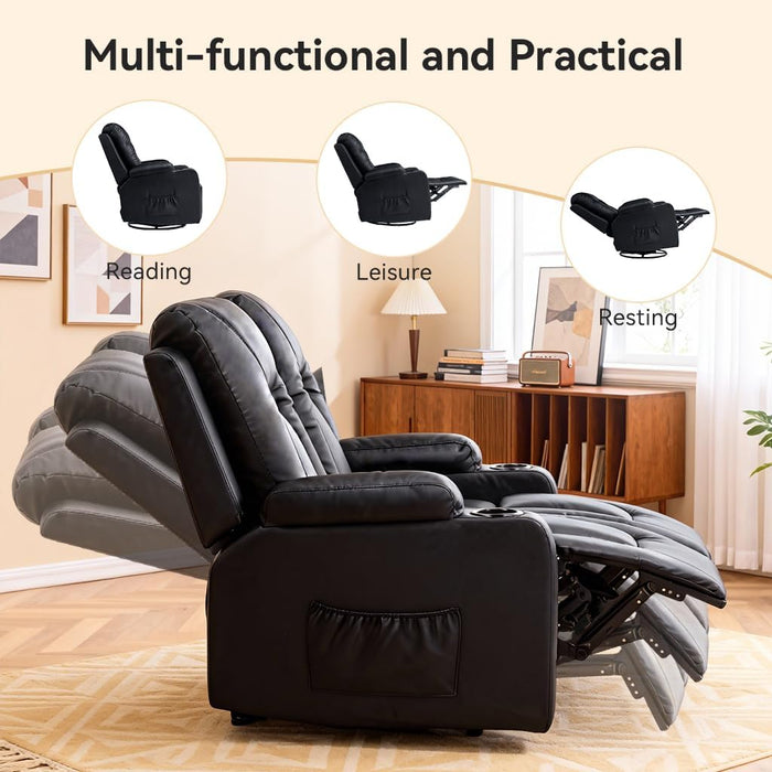Living Room Furniture Set,Faux Leather Manual Recliner Sofa Sets with Cup Holders,Reclining Couch,Loveseat and Armchair,3,Black