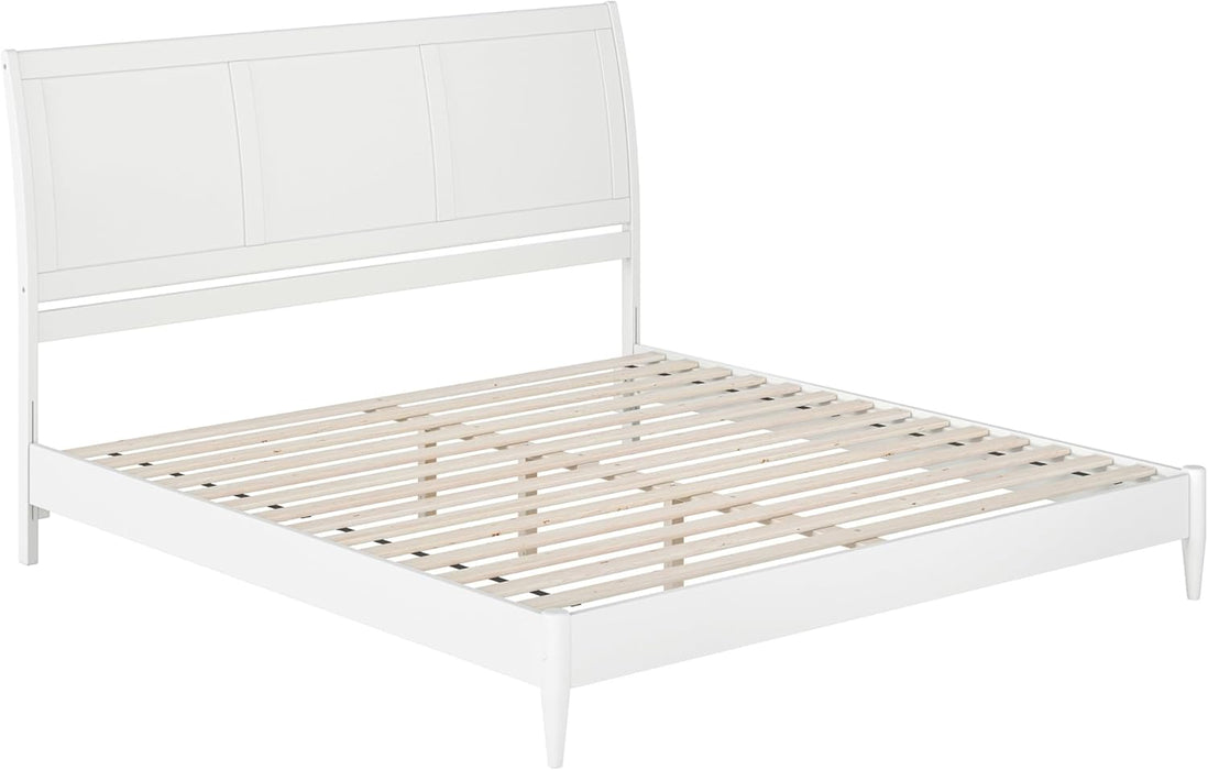 , Valencia King Solid Wood Low Profile Sleigh Platform Bed, White
