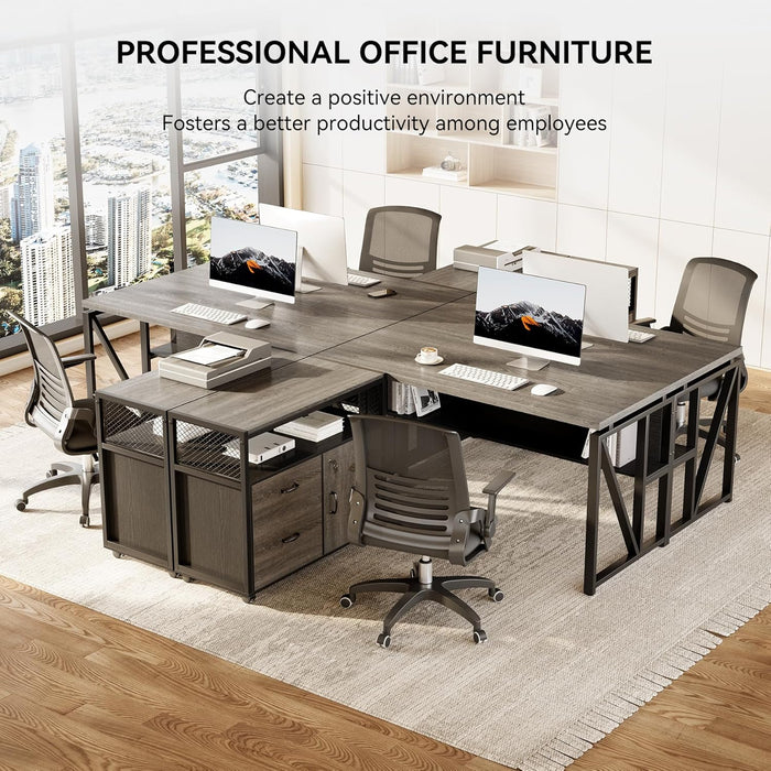55" Executive Computer Desk and Lateral File Cabinet, L-Shaped Office Desk for Home Office, Furniture Set, Grey