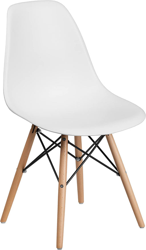 Elon Series Plastic Modern Dining Chair with Wooden Legs, Mid-Century Modern Accent Chair for Dining Rooms and Offices, White