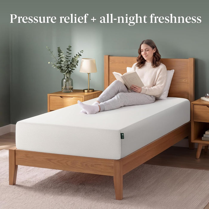 10 Inch Twin Green Tea Memory Foam Mattress, Medium Firm Feel