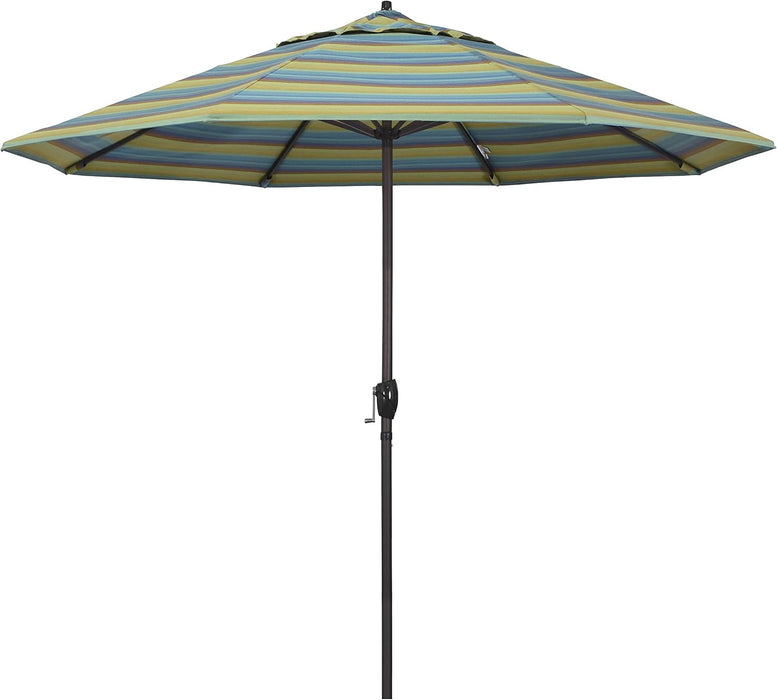 12-Year Protection 9-Ft Outdoor Patio Umbrella, Sunbrella Fade-Resistant Acrylic Fabric, Auto Tilt and Crank, Heavy-Duty Aluminum Frame/ Reinforced Ribs, Bronze Pole, Astoria Lagoon