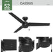 52 Inch Outdoor or Indoor Ceiling Fan No Light - Black Ceiling Fan without Light, for Patio, Porch, Garage, or Living Room, Standard Mount, 3 Blades, Pull Chain - Cassius 59264, Matte Black