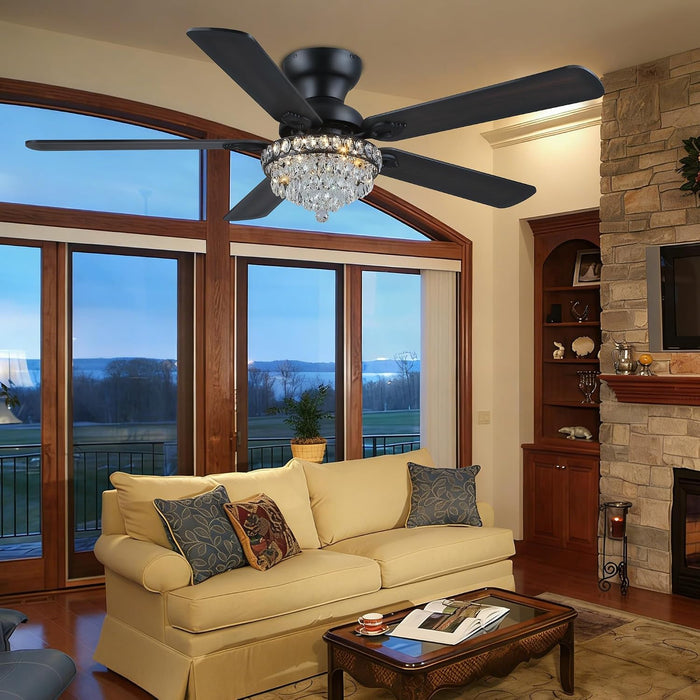 Crystal Ceiling Fan Fandelier with Lights-Modern Ceiling Fan(52" Black)