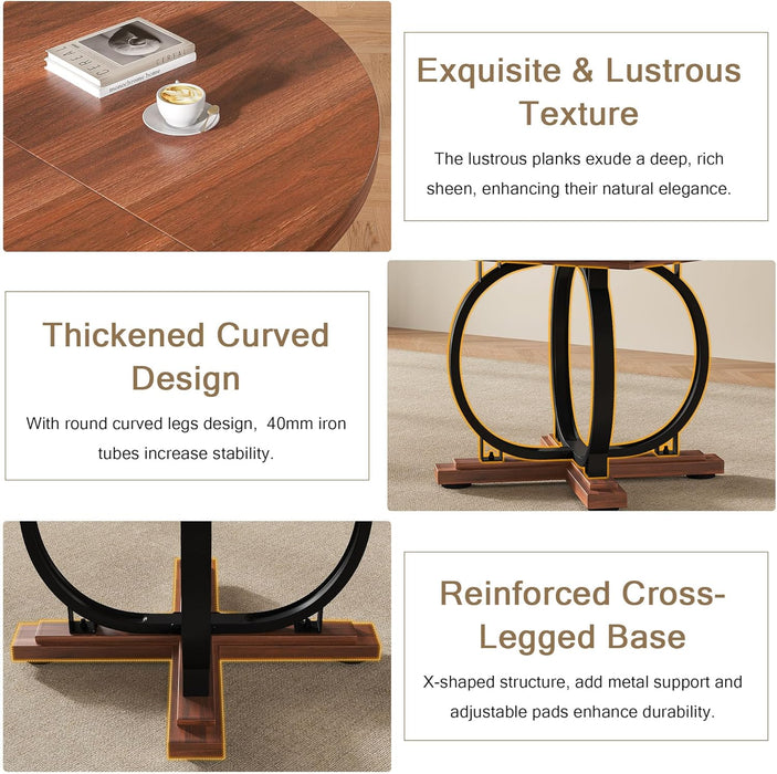 59" round Extendable Dining Table for 4-6, Modern Oval Kitchen Table with Heavy Duty Curved Legs & Wood X-Based, MDF Board with Spring Buckle, Space Saving, Dining Kitchen Living Room, Walnut