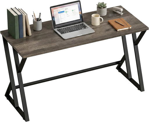 55 Inch Computer Desk, Industrial Writing Desk with Z-Shaped Metal Leg, Study Table for Home Office, Bedroom, Small Spaces, Distressed Gray