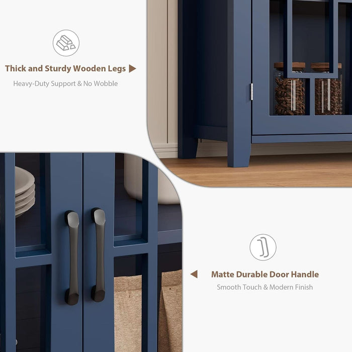 63" Sideboard Buffet Cabinet with Storage and 4 Tempered Glass Doors