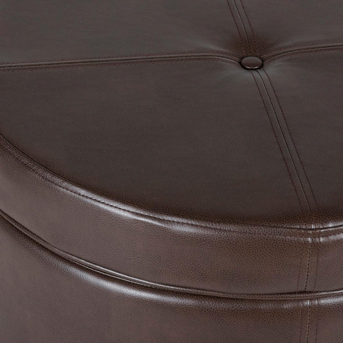 round Leatherette Storage Ottoman with Lid, Chocolate Brown Large