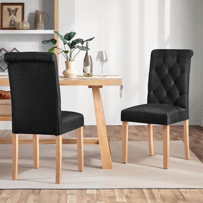 Tufted Dining Chairs Set of 2 Parsons Kitchen Chairs Stylish Dining Room Chair Upholstered Fabric Chairs with Solid Wood Legs and Padded Seat for Home, 1 Package, Black