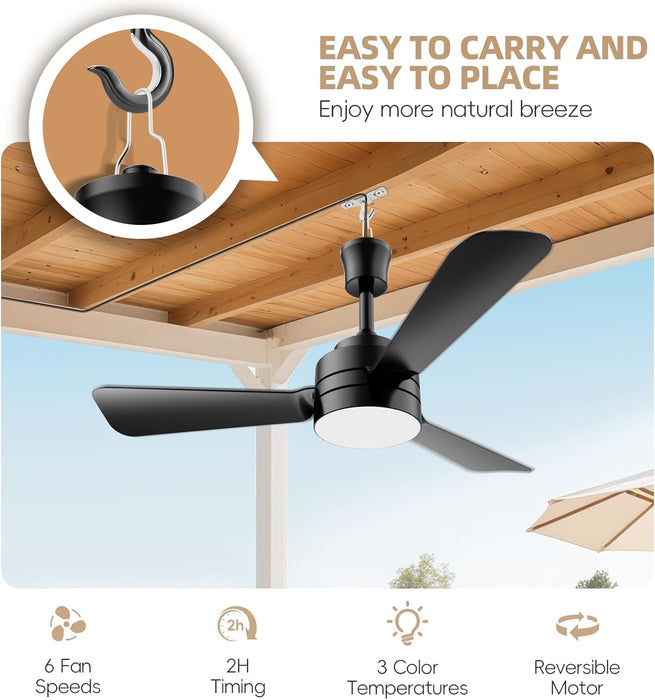 28" Gazebo Fan with Light,Plug in Ceiling Fan Light,Outdoor Ceiling Fan with Light,Hanging Fan with Hook,35W 3000-6500K,Remote/App Control,Portable Fan Light for Patios,Porch