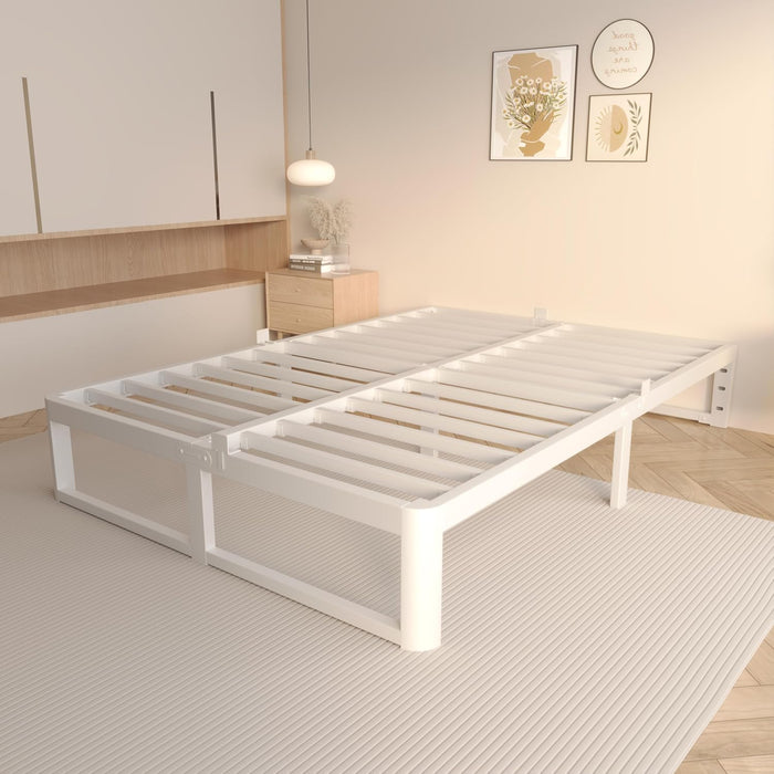 12 Inch Queen Bed Frame, Heavy Duty Steel, No Box Spring, White