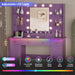 Vanity Desk with Mirror and Lights, Makeup Vanity with Mirror and LED Lights & Power Outlet, 3 Drawers and Cabinets, 3 Lighting Modes Dressing Table Set for Girls Women Bedroom,Purple