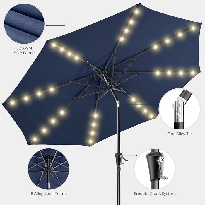 9FT Solar Patio Umbrella, 45° Easy Tilt Outdoor Table Umbrella