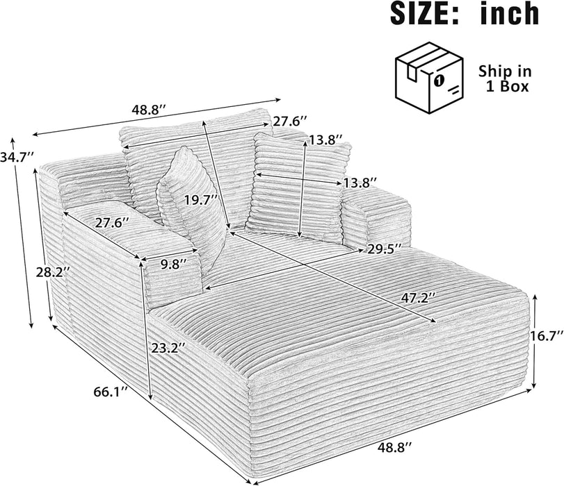 Oversized Chaise Lounge With Deepseat Corduroy Upholstery