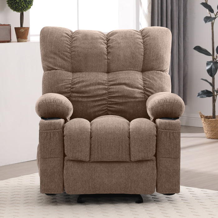 Manual Recliner Chair with Heat Therapy and Massage Function, Heavy Duty Reclining Mechanism Massage Chair, Elderly Single Rocker Sofa with Cup Holders for Bedroom Home Theater,Brown