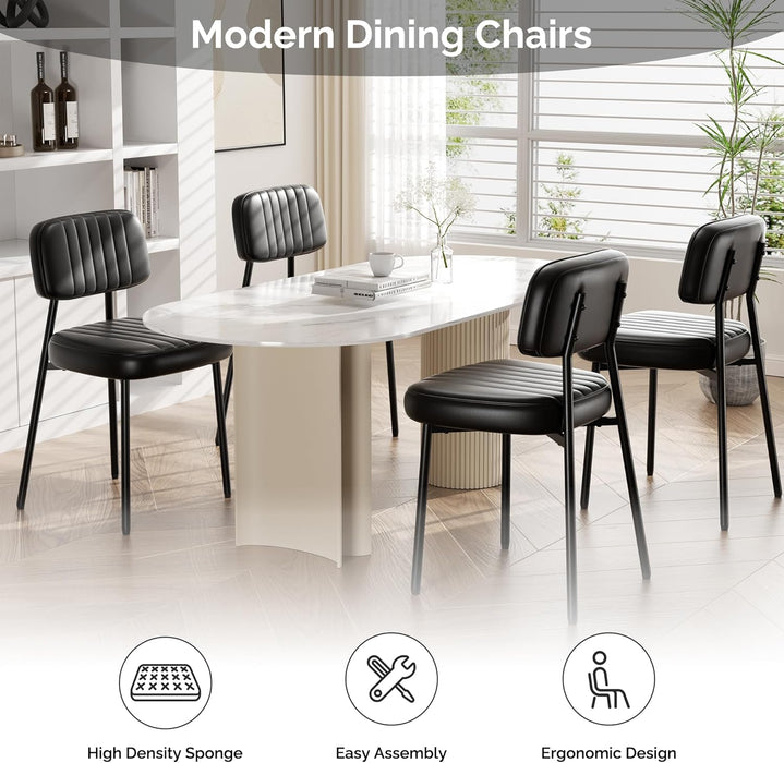 Dining Chairs Set of 4, Modern Faux Leather Dining Chairs with Thick Cushions Seat Back and Metal Legs, Comfy Upholstered Kitchen Chairs for Dining Living Room (Black)