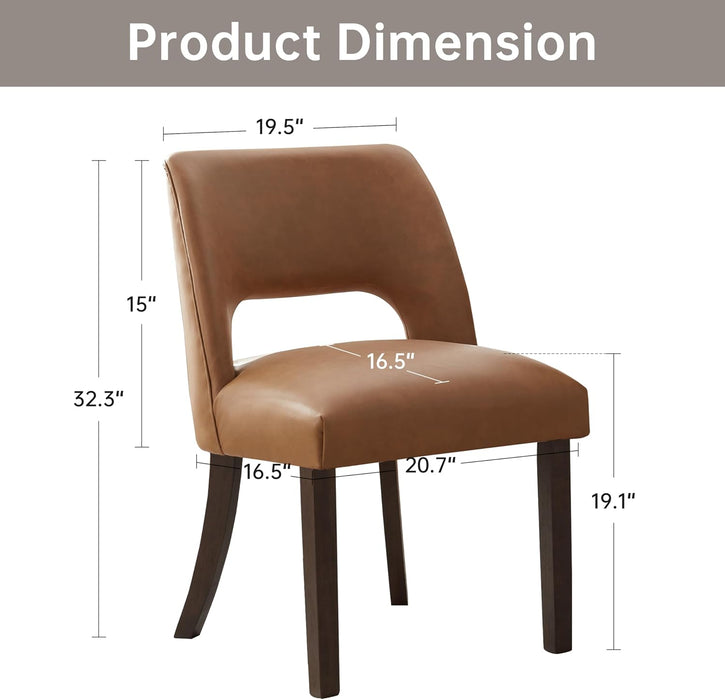 Modern Dining Chairs Set of 2, Faux Leather Upholstered Dining Room Chair Kitchen Chairs, Farmhouse Dinner Chair for Kitchen Dining Room, Brown
