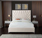 Eclipse Collection Modern | Contemporary Velvet Upholstered Bed with Channel Tufted Design and Complete Sets of Gold and Chrome Legs Included, Queen, Cream