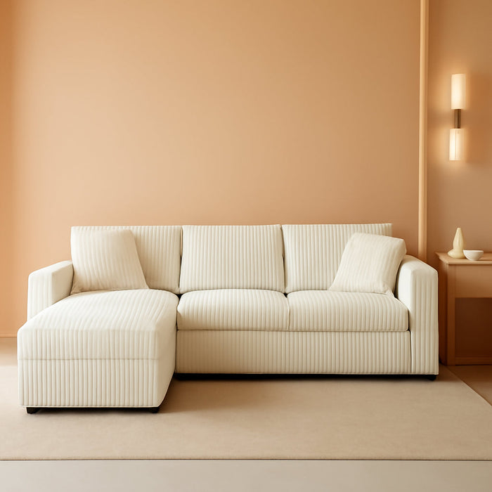 Beige 96 Inch Modular Sectional Sofa PlushCorduroy