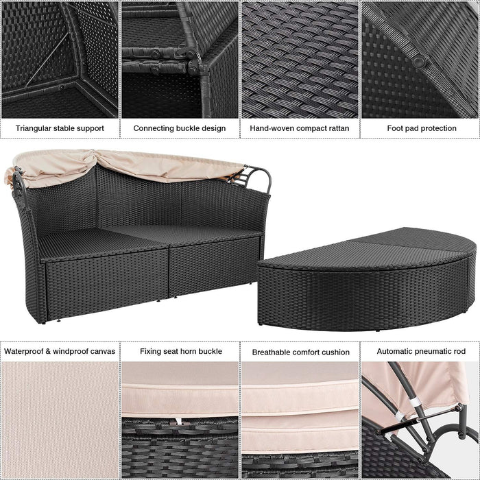 Patio Furniture Outdoor round Daybed with Retractable Canopy Wicker Rattan Separated Seating Sectional Sofa for Patio Lawn Garden Backyard Porch