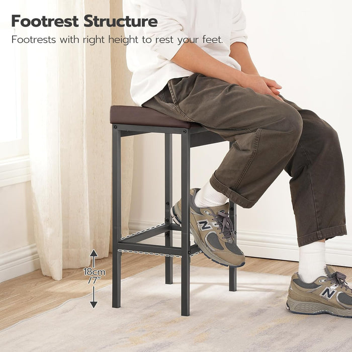 Bar Stools, Set of 2 Bar Chairs, 24.8-Inch Height Stools, Breakfast Bar Stools, Kitchen Bar Chairs, 2" Thick Upholstery, for Kitchen, Dining Room, Cafe, Bar Counter, Brown and Black BC21BY01