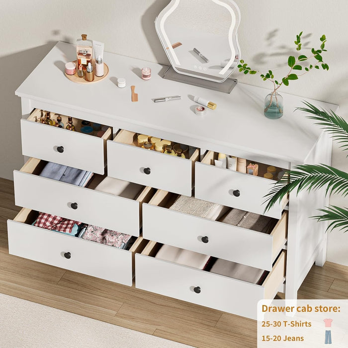 47" White Dresser for Bedroom with 7 Drawer & Metal Handles