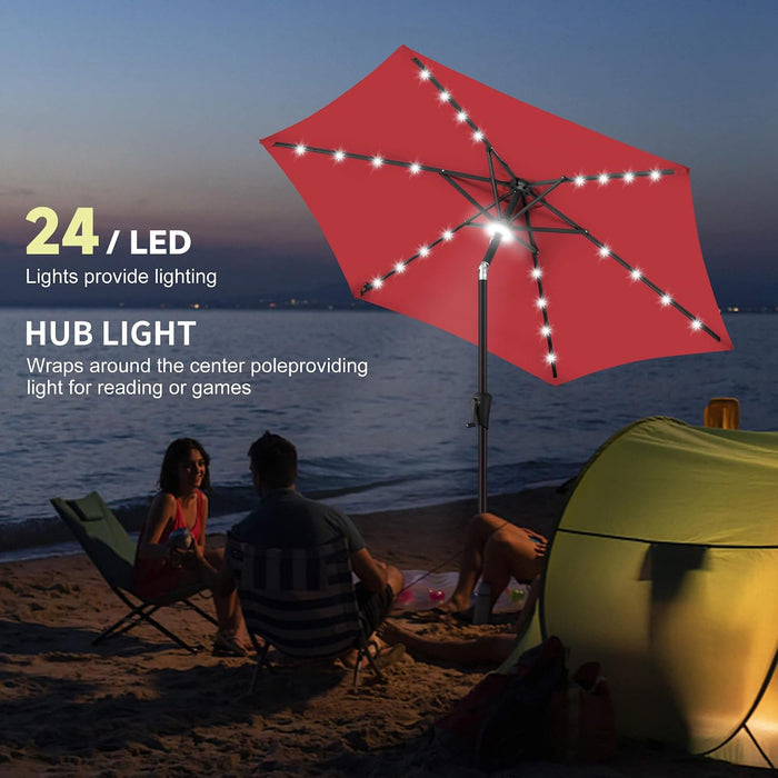 Solar Patio Umbrella with Centre Light, 7.5 Ft Red