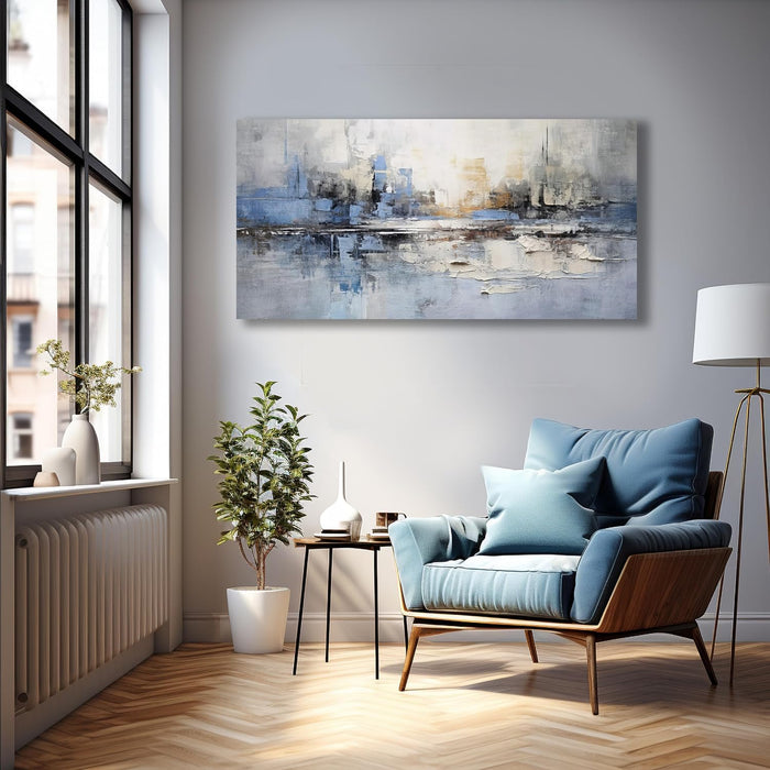 Abstract Wall Art Wall Decor Blue and Gray White Modern Canvas Wall Paintings Abstract Artwork for Living Room Bedroom Bathroom Office Home Decor Can Be Hung Directly 29"X 58"