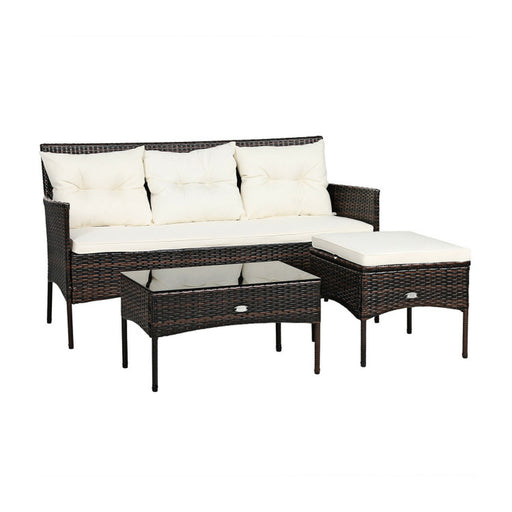 3 Pieces Patio Furniture Sectional Set with 5 Cozy Cushions