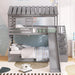 Twin over Twin House Bunk Bed, Wooden Bed Frame with Trundle and Slide, Storage Staircase, Roof and Window Design, Gray