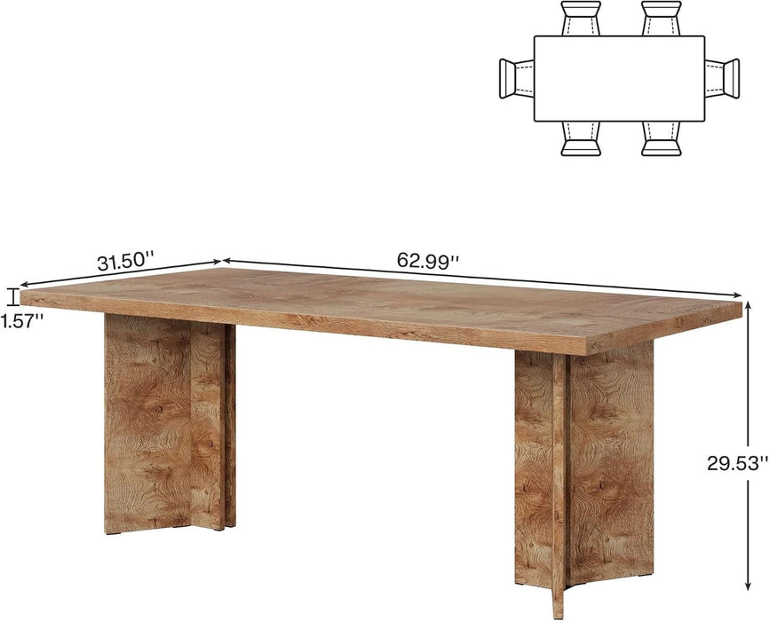 63-Inch Dining Table for 4-6, Farmhouse Kitchen Table with Large Tabletop, Rectangular Dinner Eating Table for Dining Room, Living Room, Kitchen, Light Oak Brown