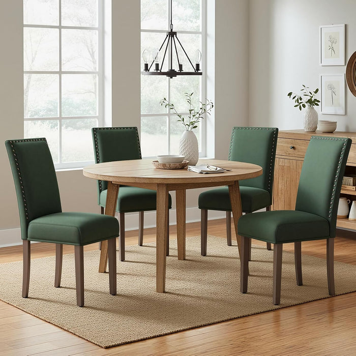 Green Velvet Dining Chairs Set of 2 – Upholstered Kitchen & Dining Room Chairs with Nailhead Trim, Soft High-Density Cushion and Solid Wood Legs for Dining Room, Kitchen, Living Room
