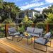 4Pc Metal Patio Conversation Set,Coffee Table,Washable Cushions