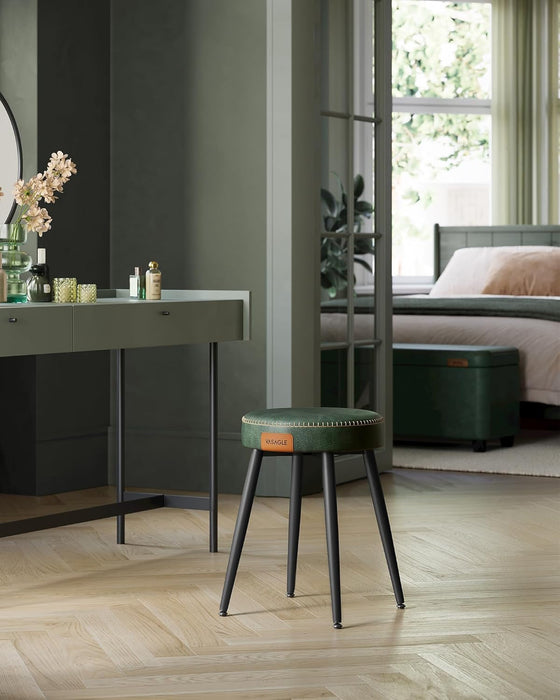 EKHO Collection - Dining Chairs Stools Set of 2, Upholstered Kitchen Stools, Vanity Stools, Synthetic Leather with Stitching, Mid-Century Modern, 19-Inch Tall, Easy Assembly, Forest Green