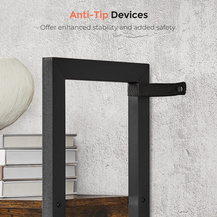 5-Tier Bookcase with 14 Shelves, Book Shelf with Metal Frame, Bookshelf for Living Room, Home Office, Industrial Style, 9.4 X 62.2 X 65.4 Inches, Rustic Brown and Black ULLS107B01