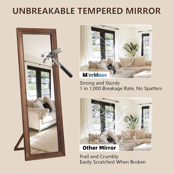 Rustic Floor Full Length Mirror Wood Frame, 56"X21" Brown Mirror
