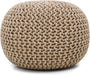 round Pouf Ottoman - Hand Knitted Cable Boho Poof Home Décor Pouffe Circular Footrest for Living Room - Nursery - Bedroom - Lounge 100% Cotton (18”X18”X14”) - Beige Ivory