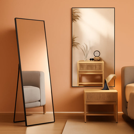 Full Length Mirror 64"X21" Full Body Floor Mirror for Bedroom or Cloakroom, Can Stand Alone, Hang or Lean against Wall, Tall Wall Mirror with Stand, Black