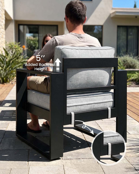 5 Pieces Aluminum Outdoor Patio Furniture Set, Metal Modern Conversation Sofa Set with Fire Pit Table and Washable Thick Cushions for Porch, Backyard, Deck