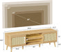 Boho TV Stand for 65 Inch TV, Entertainment Center with Adjustable Shelf, Rattan TV Console with 2 Cabinets, Media Console, Solid Wood Feet, 4 Cord Holes, for Living Room - Natural