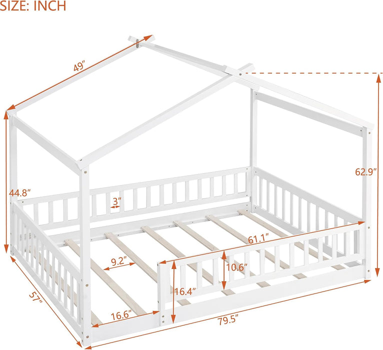 Full Size White SolidWood House Bed IndustrialGrade