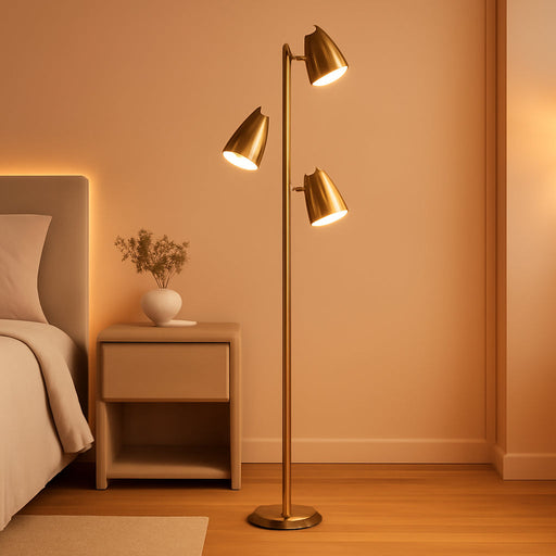 Tree Floor Lamp with 3 Light Bulbs, Standing Tall Pole Lamps for Living Room Bedroom Office, Reading Stand up Lamps with 3 Adjustable Arms, Brushed Gold