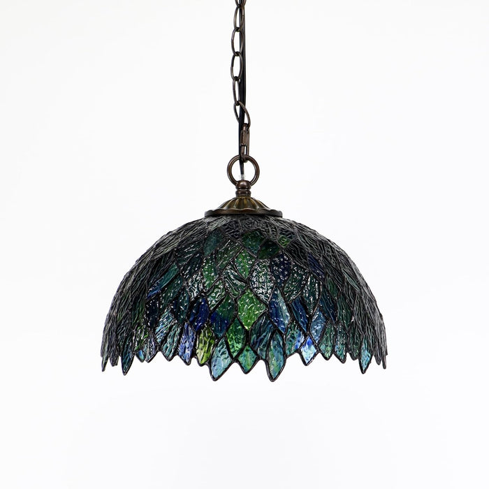 Stained Glass Style Plug in Hanging Lamp Multicolor Leaf 180 Inch