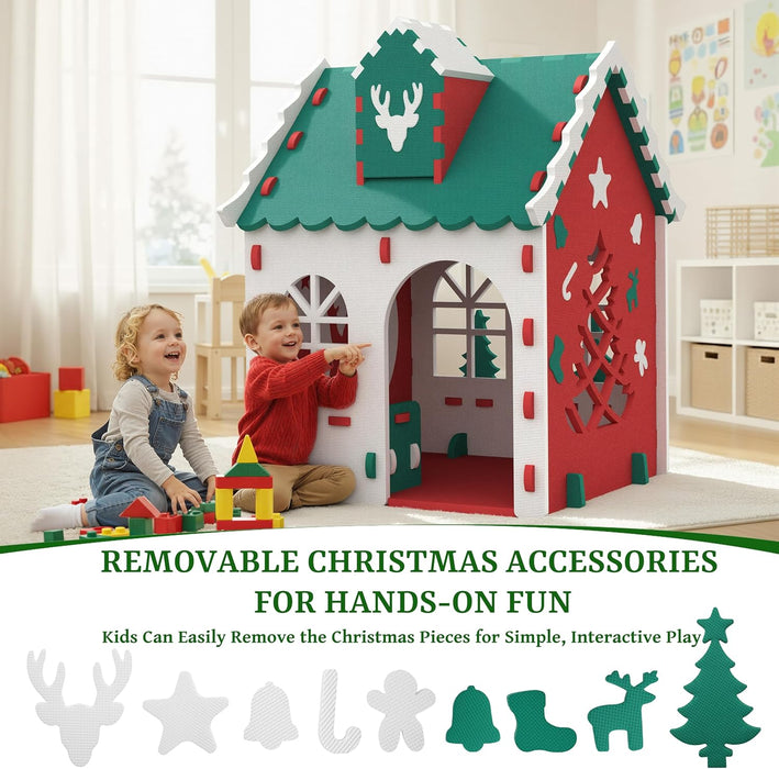 Christmas Playhouse for Kids, Indoor & Outdoor EVA Play House for Toddlers 1–4, Safe Food-Grade Material, Easy Assembly Children'S Playset (White)