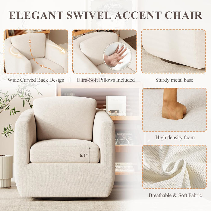 Beige 360 Swivel Armchair Deluxe Pillowtop Comfort