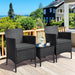 3 Pieces Patio Porch Furniture Set, Outdoor PE Rattan Wicker Conversation Set with Soft Cushions, Glass Coffee Table & 2 Chairs for Garden/Deck/Courtyard/Poolside, Black/Gray
