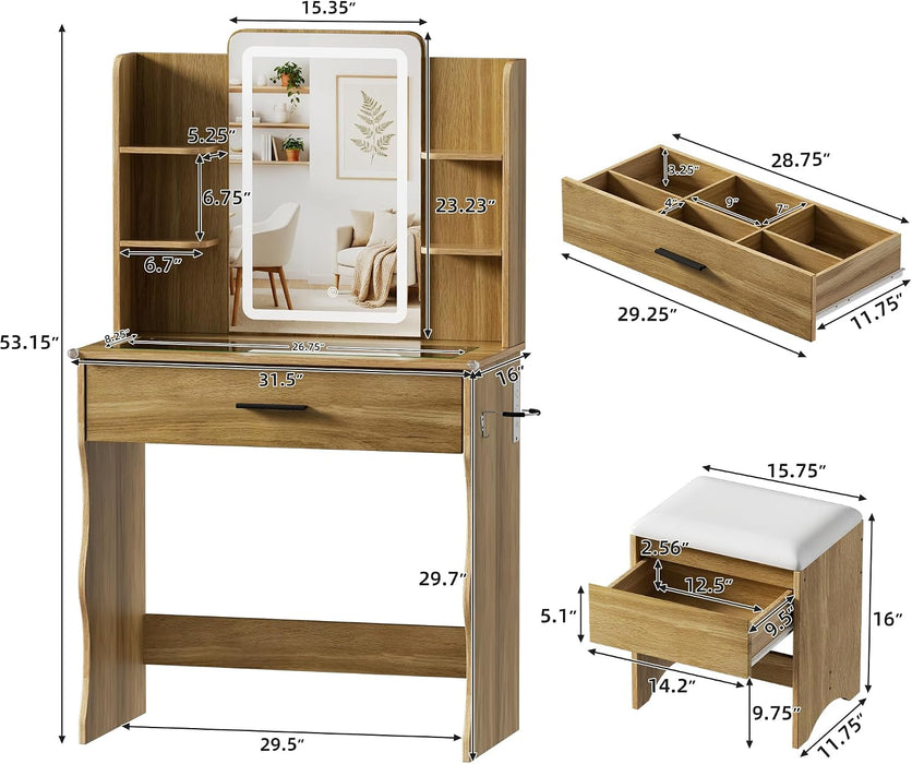 Compact Vanity Desk With Multifunctional Illuminated Mirror