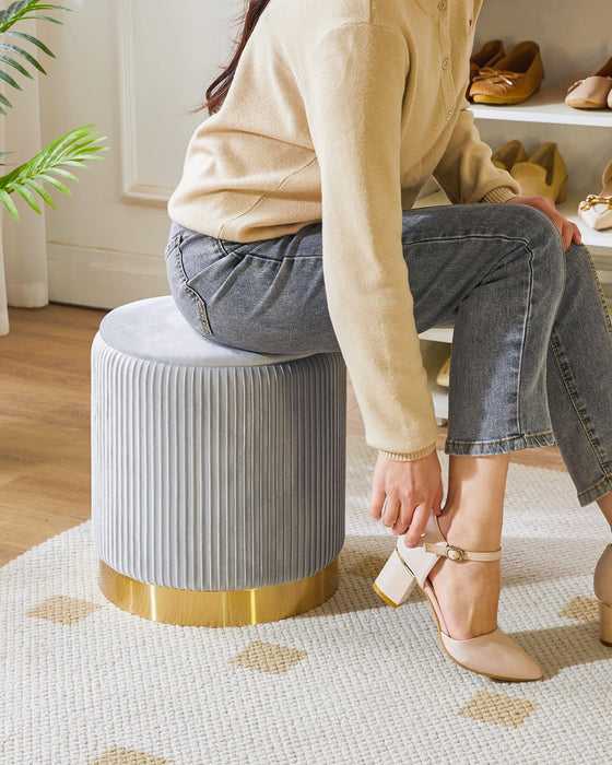 round Storage Ottoman Set of 2 Ottoman for Dorm Vanity Stool with Storage Velvet Footstools End Table Boucle Ottoman for Home Organization Gray UWBD016G