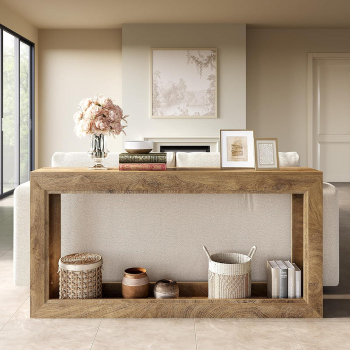 Narrow Console Tables, 63" Couch Table behind Sofa, Extra Long Console Table for Entryway, Hallway, Living Room, Entrance, Foyer, Modern Light Oak Brown