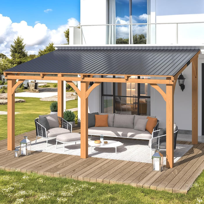 14' X 10' Outdoor Wood Ceder Gazebo for Patio, 10X14 Outdoor Lean to Hardtop Pergolas and Gazebos Clearance, Wall Mounted Wooden Gazebo Heavy Duty Metal Awnings for Patio, Decks, Backyard